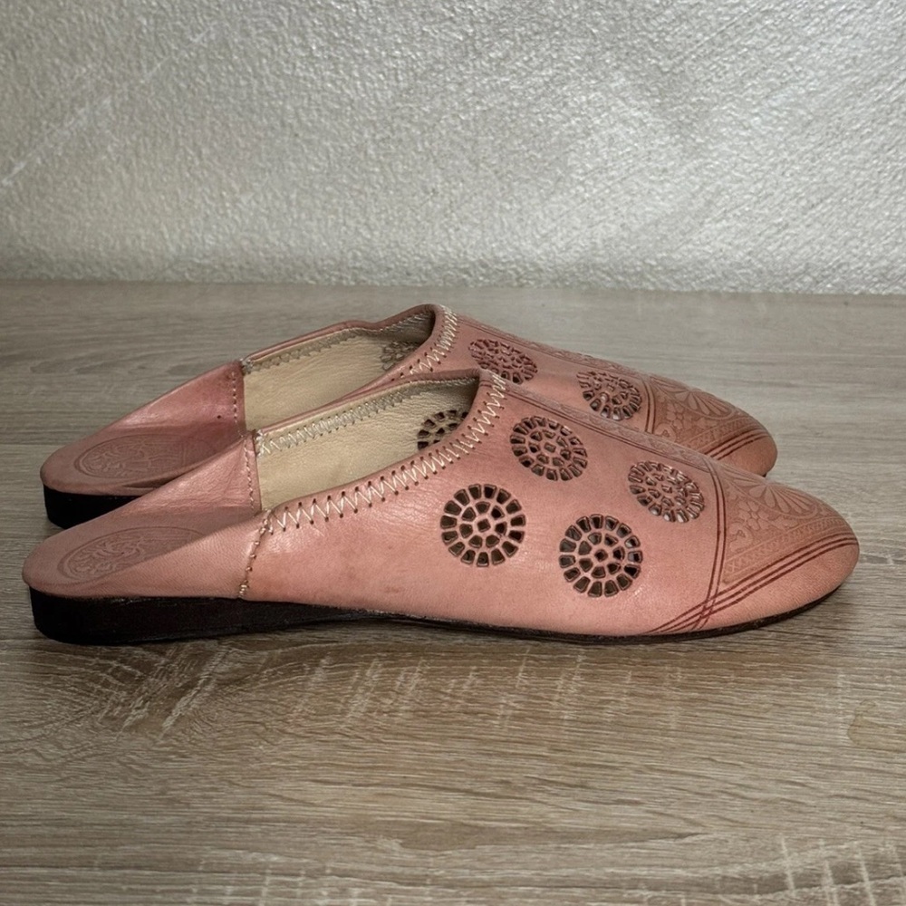 Moroccan Peach Leather Lahlou Women 8 Mules Slippers Slides Shoes - Picture 3 of 10